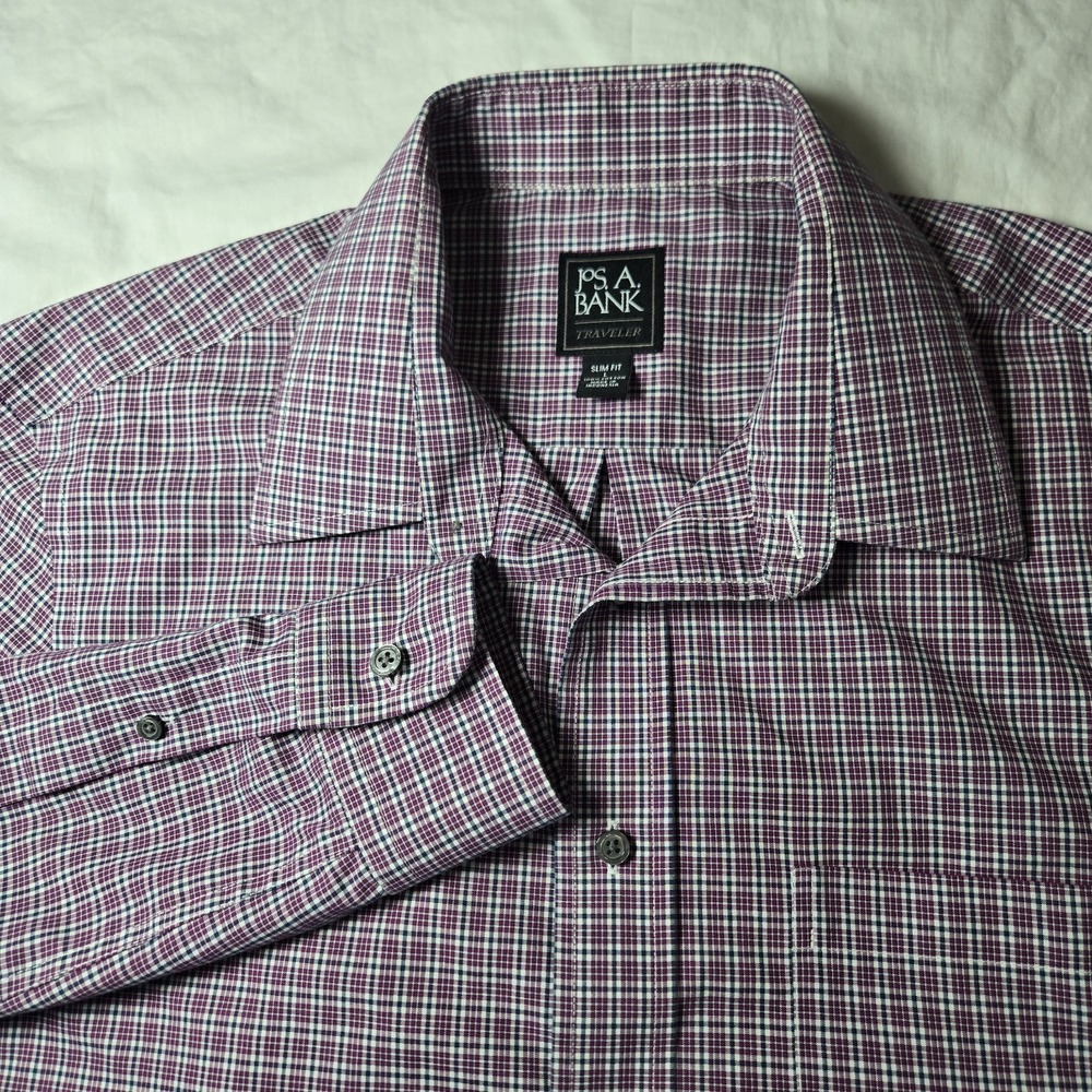 JOS. A. BANK Shirt Traveler's Collection Button Down Long Sleeve Large Slim Fit